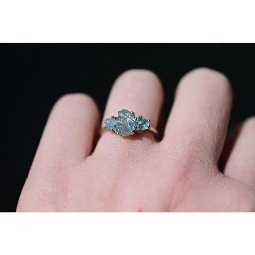 Rough aquamarine engagement ring size 3 4 5 6 7 8 9 10 11 12
